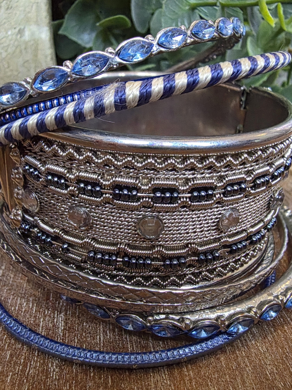 Blue and Silver Multi-Bangle Bracelet Set